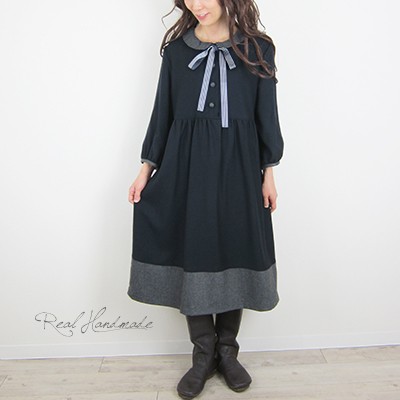 [予約販売] ウールネイビーグレー3WAYフラットカラーワンピース 卒園 卒業式 入学式 フォーマル