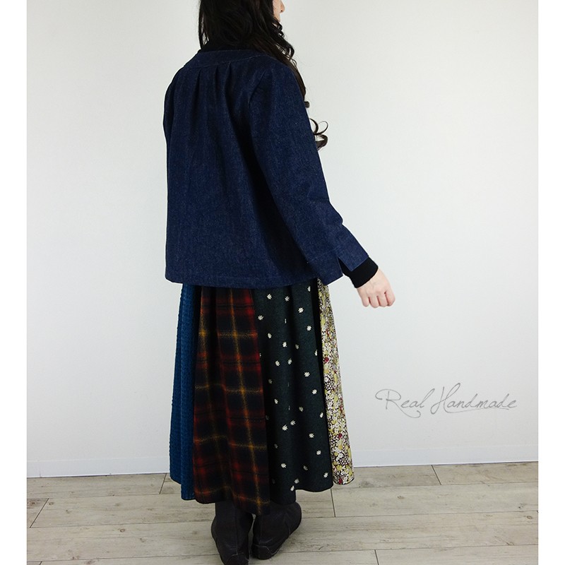 [予約販売] デニムとリバティいちご泥棒ヨーク切替ジャケット