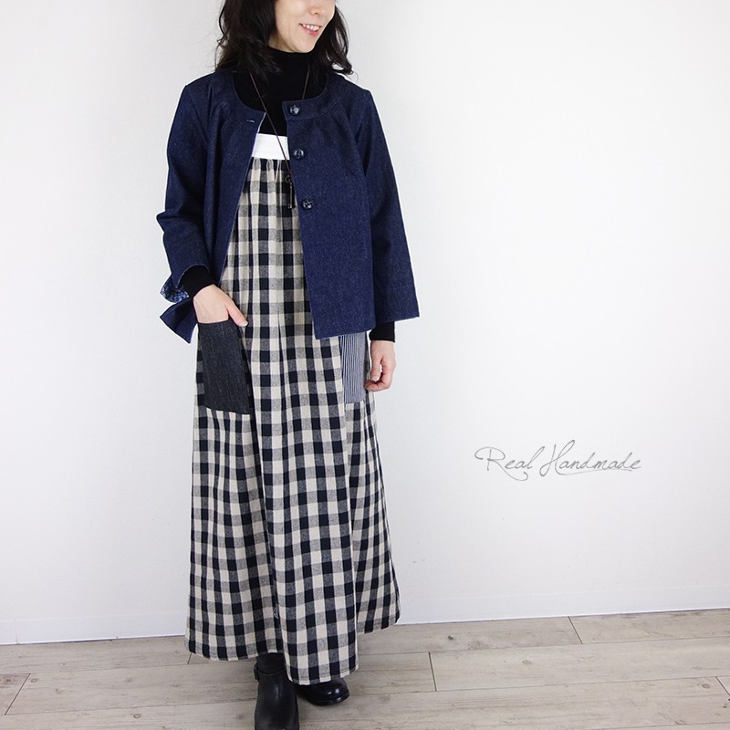 [予約販売] デニムとリバティいちご泥棒ヨーク切替ジャケット