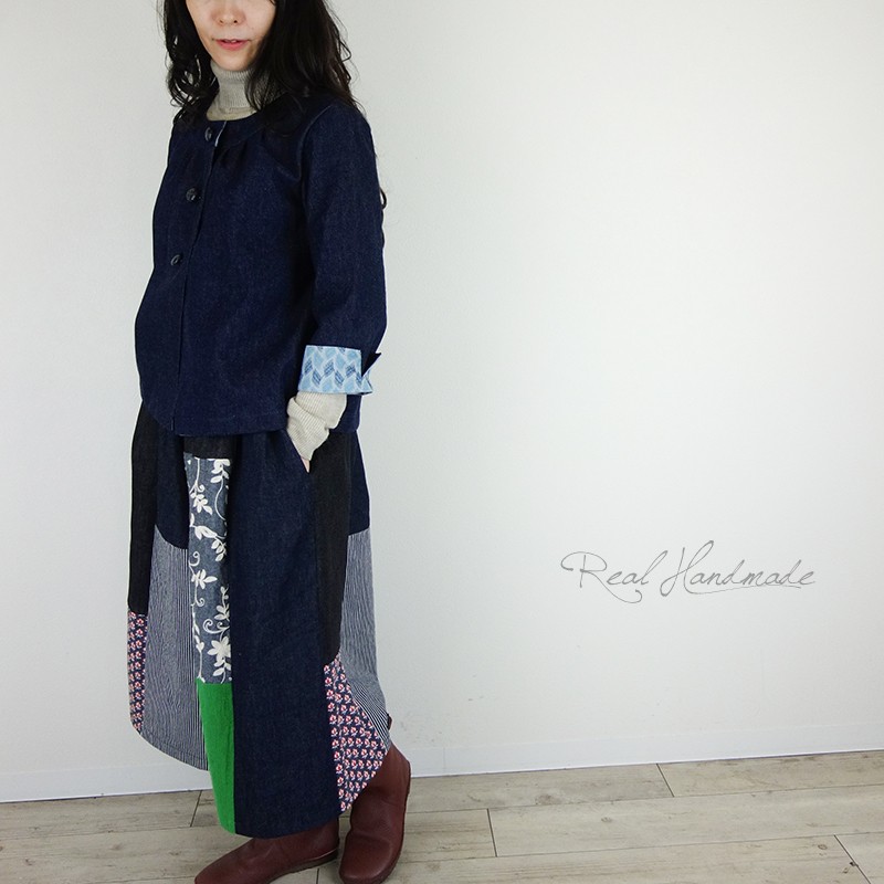 [予約販売] デニムとリバティいちご泥棒ヨーク切替ジャケット