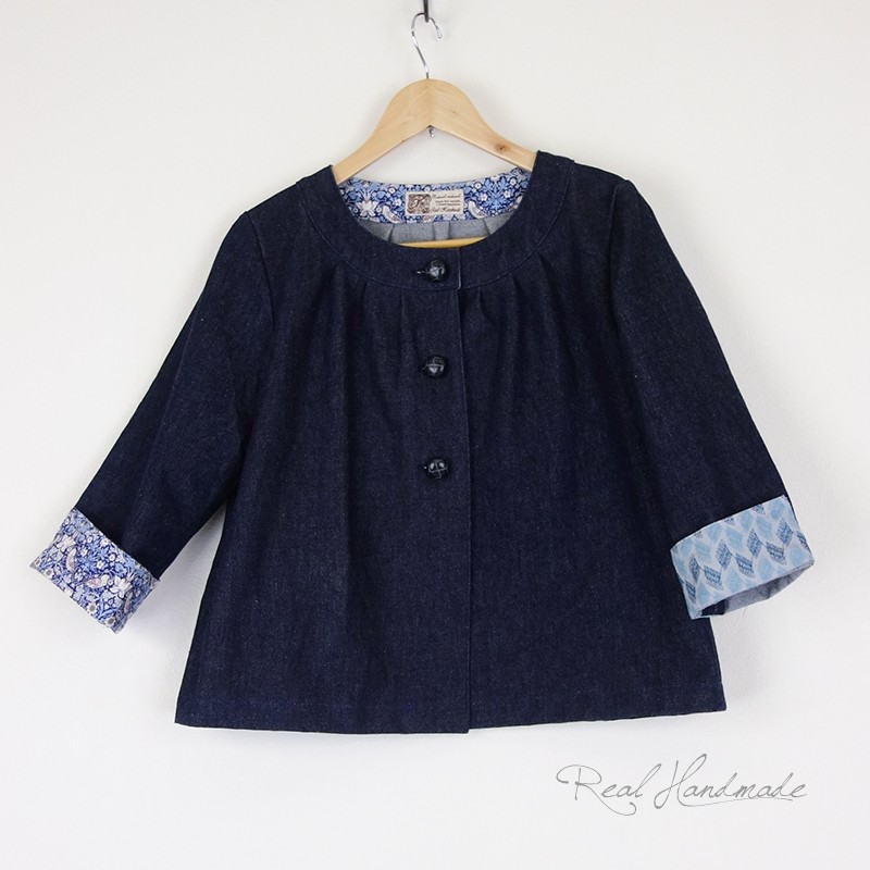 [予約販売] デニムとリバティいちご泥棒ヨーク切替ジャケット