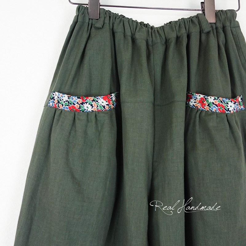 [予約販売]Wガーゼカーキ前後切替ふんわりパンツ