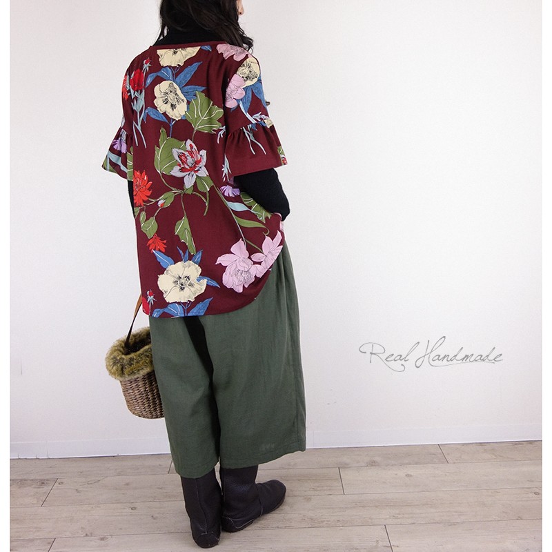 [予約販売]Wガーゼカーキ前後切替ふんわりパンツ