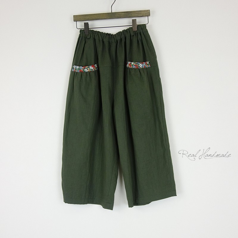 [予約販売]Wガーゼカーキ前後切替ふんわりパンツ