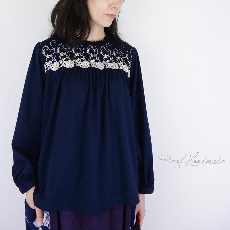 [予約販売] ネイビーニットアンティーク風プルオーバー