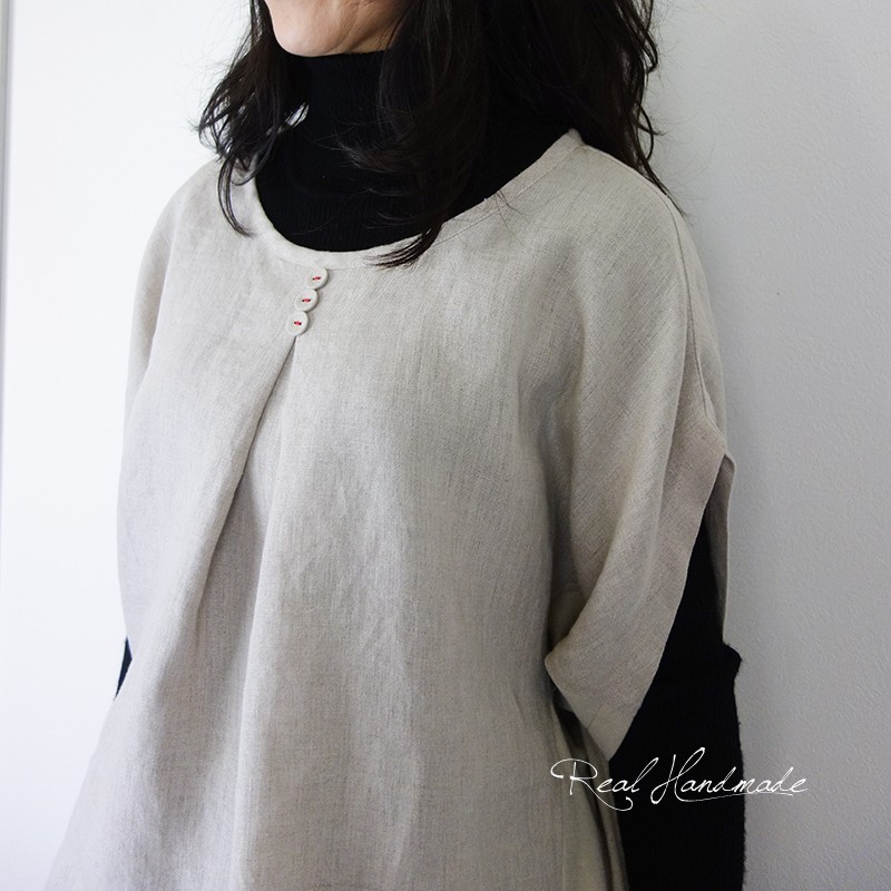 [予約販売] リネンと天竺フロントタックプルオーバー