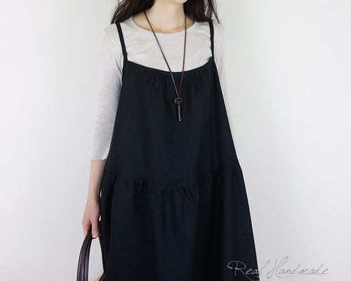 予約販売] しっとり柔らかブラックリネンキャミワンピース
