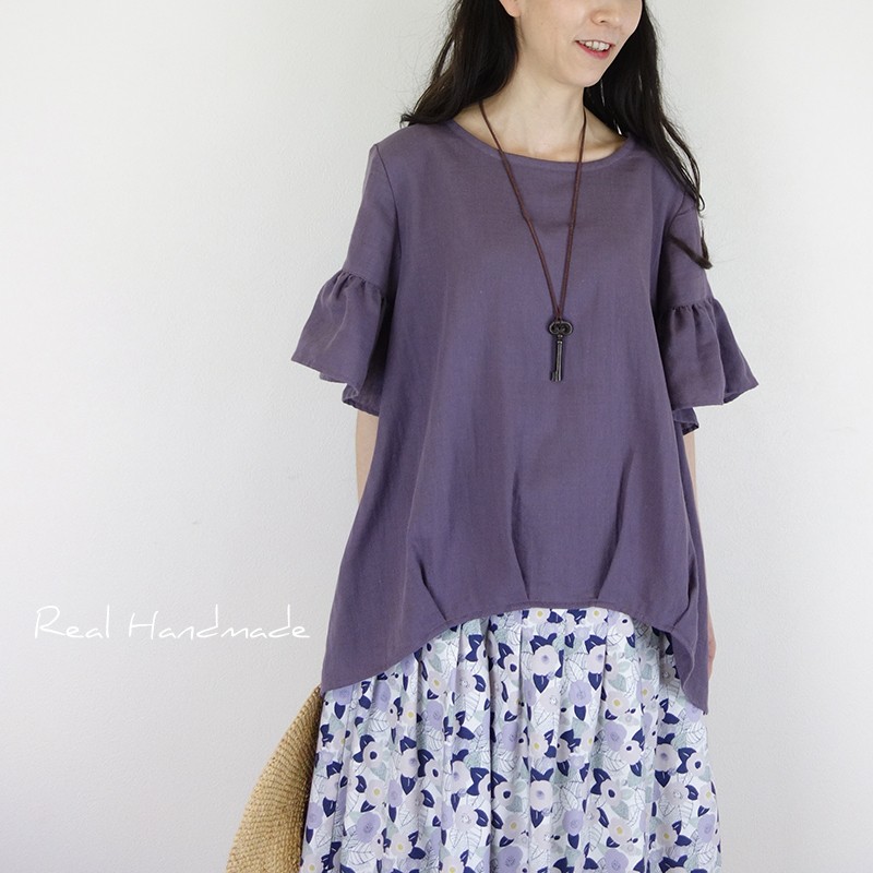 [予約販売]モーブWガーゼ袖フリルプルオーバー