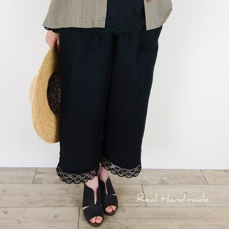 [予約販売] ヨーロッパブラックリネンピンタック半端丈パンツ 9,684円
