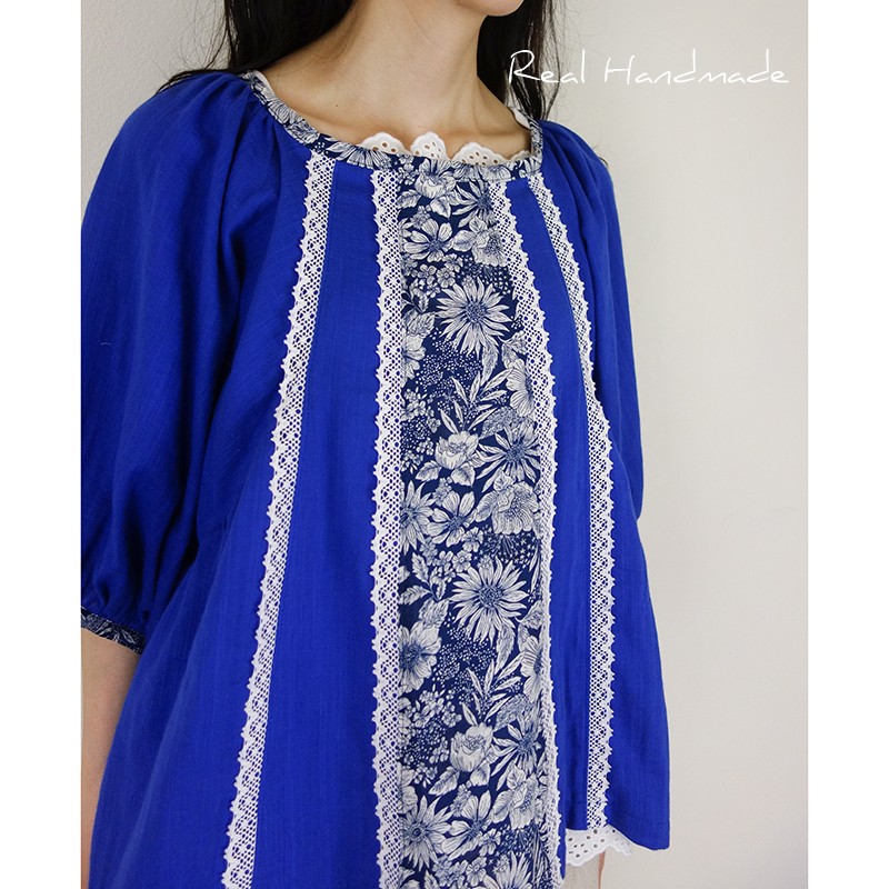 [予約販売] スラブWガーゼロイヤルブルーフラワードルマンプルオーバー