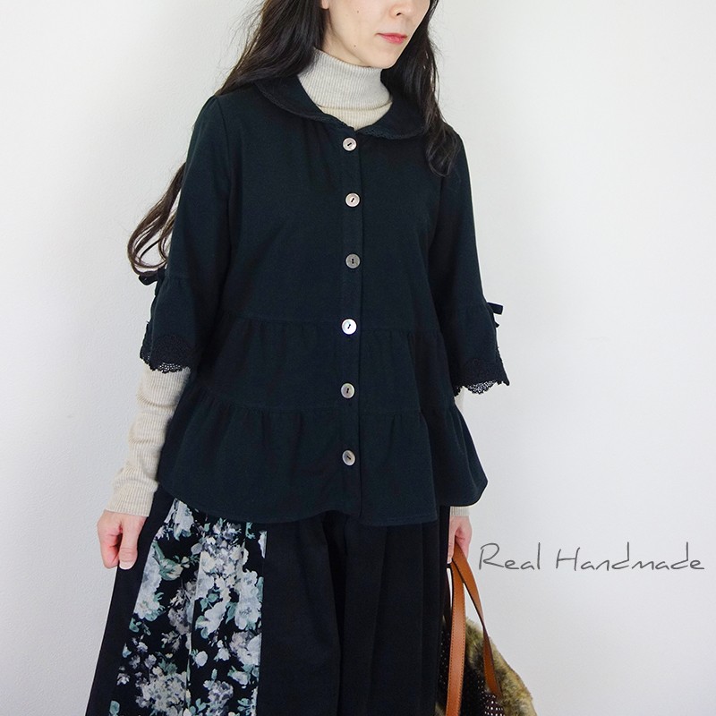 [予約販売] ブラックニットティアード羽織りブラウス