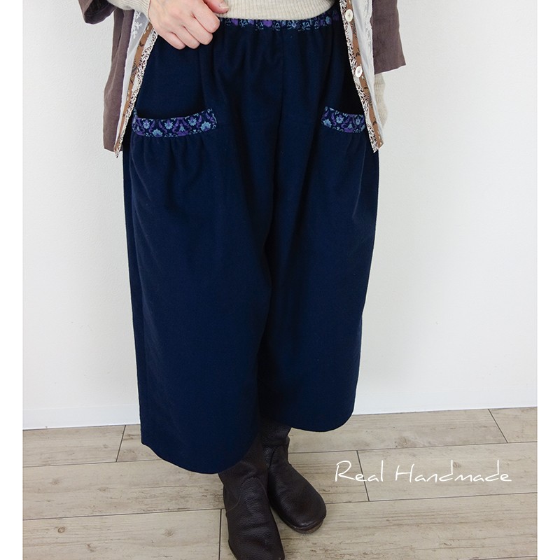 [予約販売] 起毛ネイビー前後切替パンツ