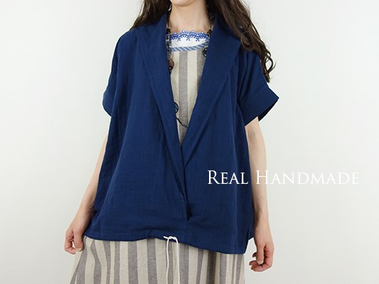 [予約販売]　スラブＷガーゼネイビーカシュクールドロストブラウス 9,753円