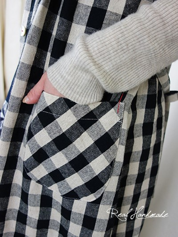 [予約販売]コットンリネンブロックチェックピンタック羽織りワンピース 2枚目の画像