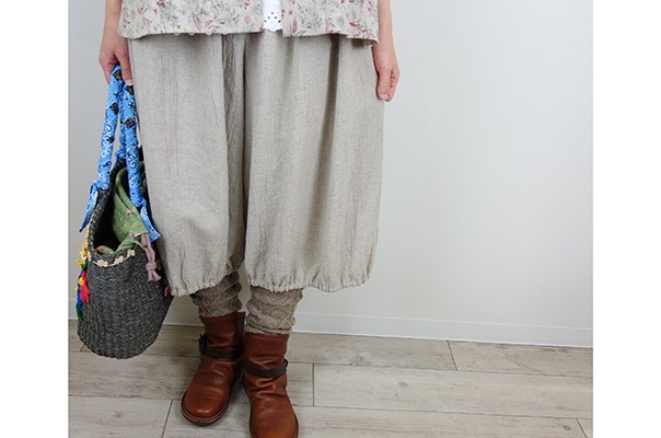 [予約販売]　ワッシャーハーフリネンバルーンパンツ