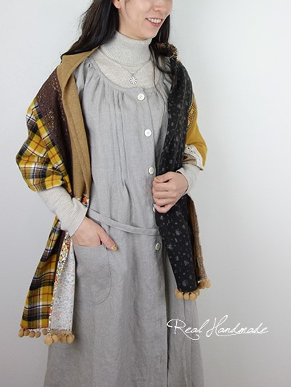 [予約販売]ヨーロッパ亜麻色リネンピンタック羽織りワンピース 8枚目の画像