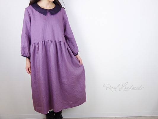 [予約販売]ヨーロッパグレープリネン配色2WAYバックリボンワンピース 14,850円