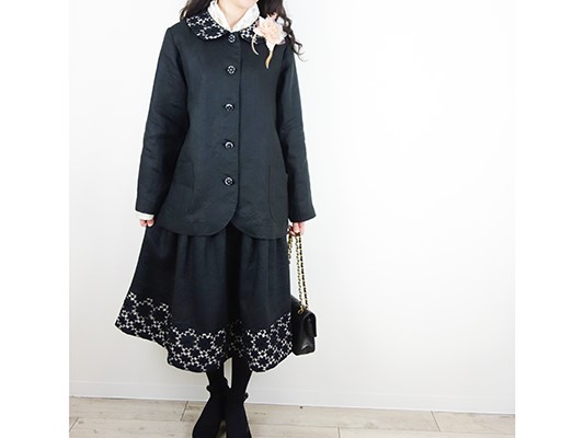 [予約販売] ヨーロッパブラックリネンケミカルレースタックスカート**卒園　卒業　入学式　ブラックフォーマル　冠婚葬祭