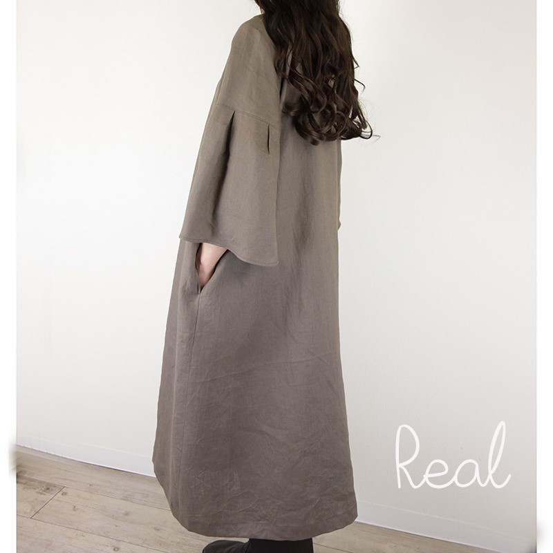 [予約販売] ヨーロッパグレイッシュカーキリネンタックフリルワンピース 12,888円