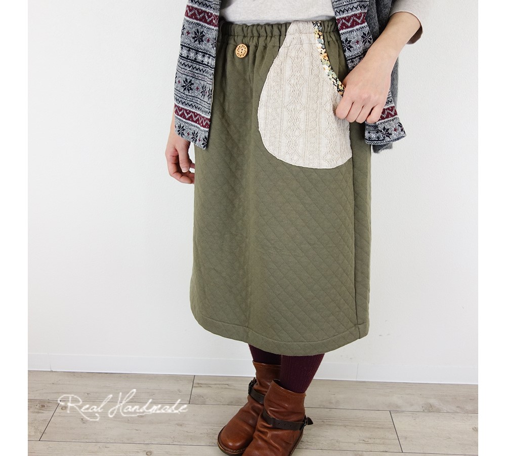 [予約販売] キルトニットKAKIとアラン重ねスカート