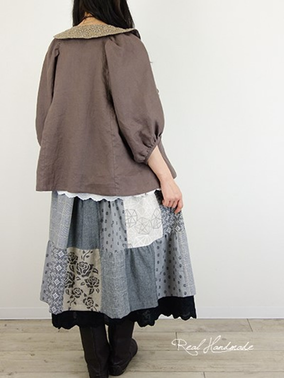[予約販売]　ヨーロッパモカリネンレースドルマン羽織りブラウス 6枚目の画像