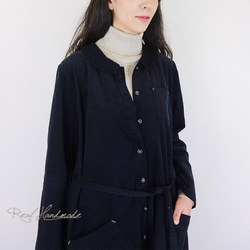 [予約販売] シャツコールブラック丸襟羽織りワンピース 1枚目の画像