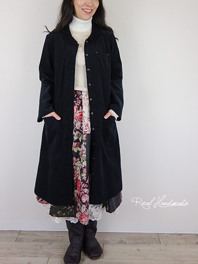 [予約販売] シャツコールブラック丸襟羽織りワンピース