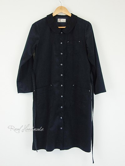 [予約販売] シャツコールブラック丸襟羽織りワンピース