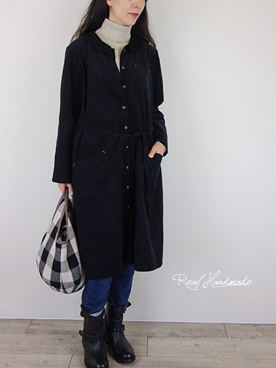 [予約販売] シャツコールブラック丸襟羽織りワンピース