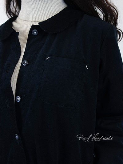 [予約販売] シャツコールブラック丸襟羽織りワンピース