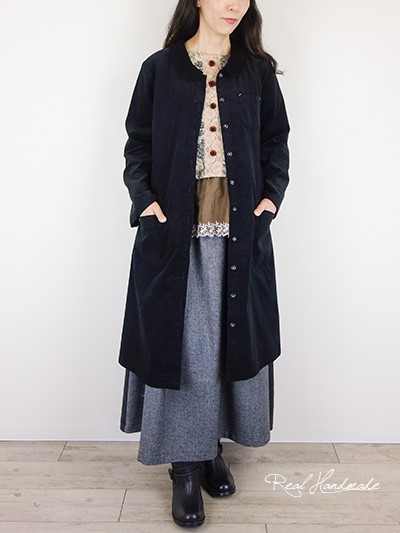 [予約販売] シャツコールブラック丸襟羽織りワンピース