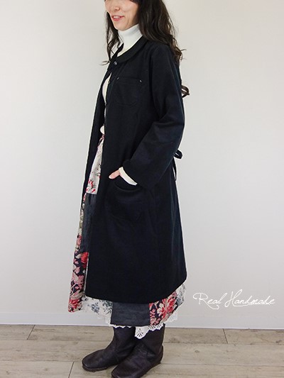 [予約販売] シャツコールブラック丸襟羽織りワンピース