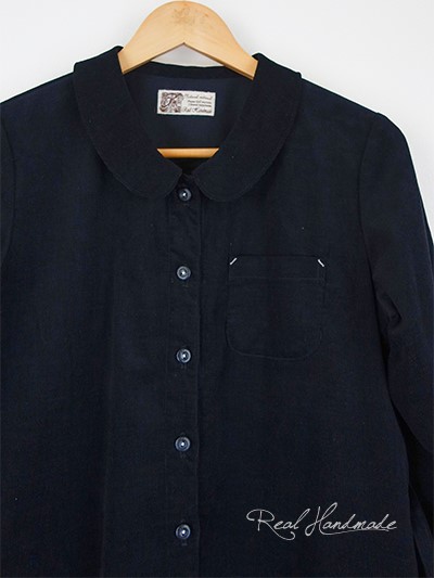 [予約販売] シャツコールブラック丸襟羽織りワンピース