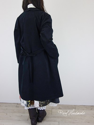 [予約販売] シャツコールブラック丸襟羽織りワンピース