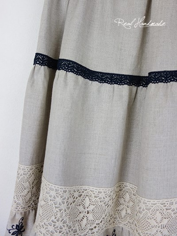 [予約販売]　リネンネイビースカラップレースティアードスカート 6枚目の画像