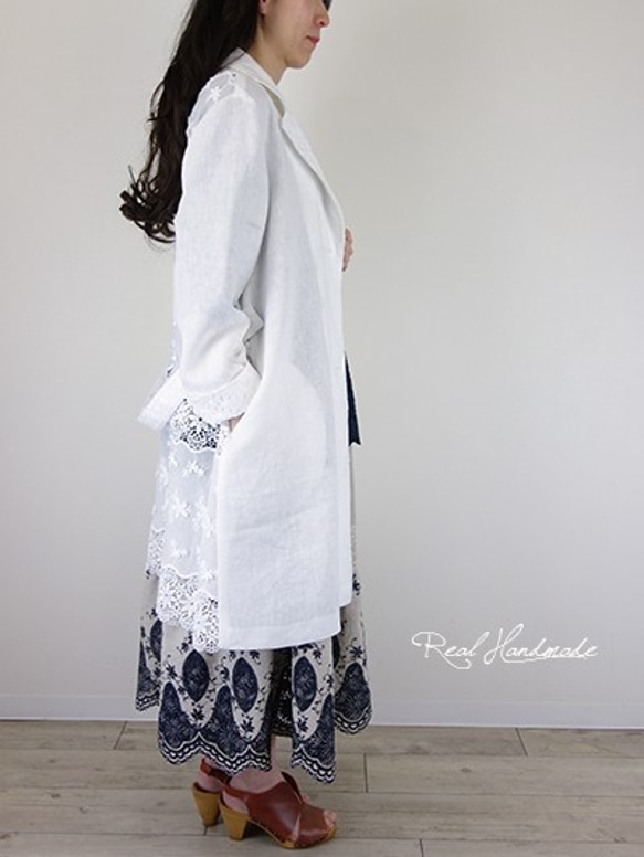 [予約販売]　リネンネイビースカラップレースティアードスカート 7枚目の画像
