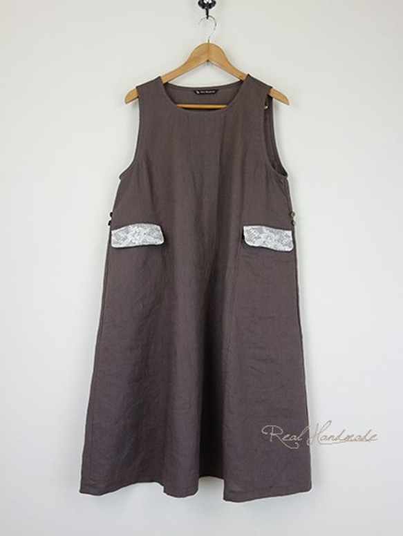 [予約販売] ヨーロッパモカリネンレースジャンパースカート 4枚目の画像
