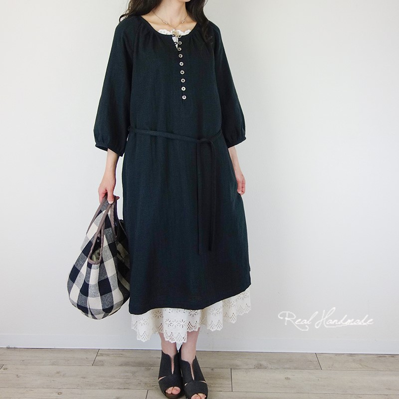 [予約販売] ブラックスラブWガーゼループスモックワンピース**卒園　卒業　入学式　ブラックフォーマル　冠婚葬祭