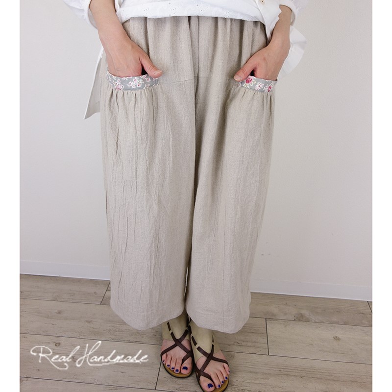 [予約販売]ワッシャーハーフリネン前後切替パンツ