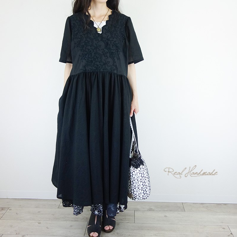 [予約販売] ブラックスカラップカシュクールワンピースコットン ワンピース