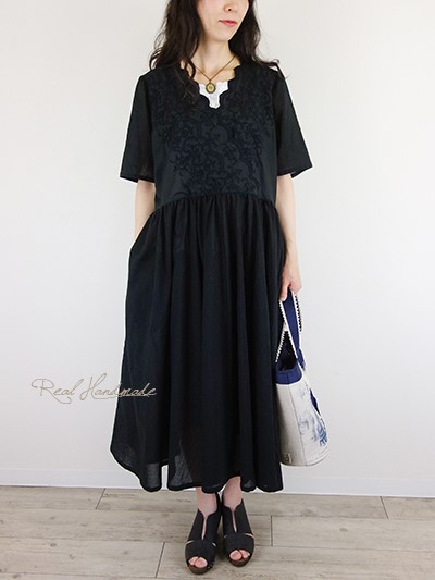 [予約販売] ブラックスカラップカシュクールワンピース