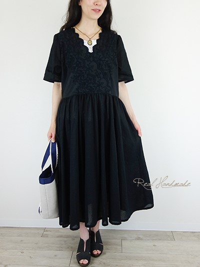 [予約販売] ブラックスカラップカシュクールワンピース