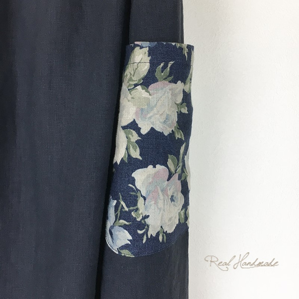 [予約販売]　ヨーロッパグレイッシュネイビーリネンサイドポケットスカート 4枚目の画像