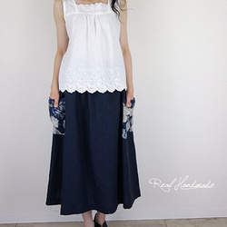 [予約販売]　ヨーロッパグレイッシュネイビーリネンサイドポケットスカート 8枚目の画像