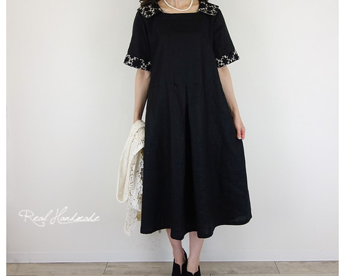 予約販売] ヨーロッパブラックリネンケミカルレースフロント