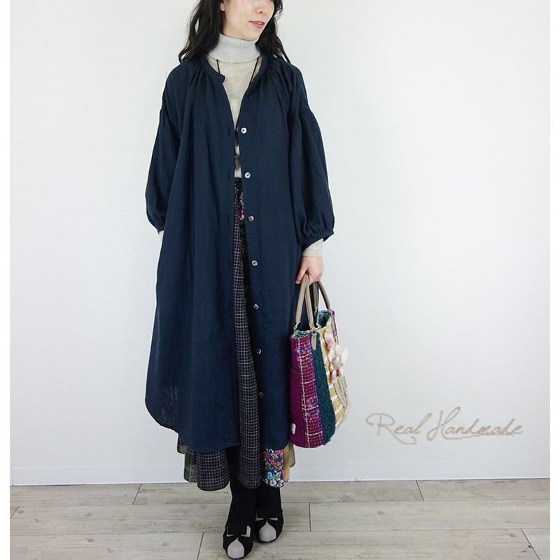[予約販売]スラブWガーゼネイビードロップ羽織りワンピース