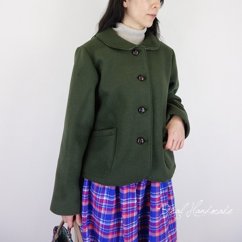 [予約販売] ウールカーキ丸襟ジャケット