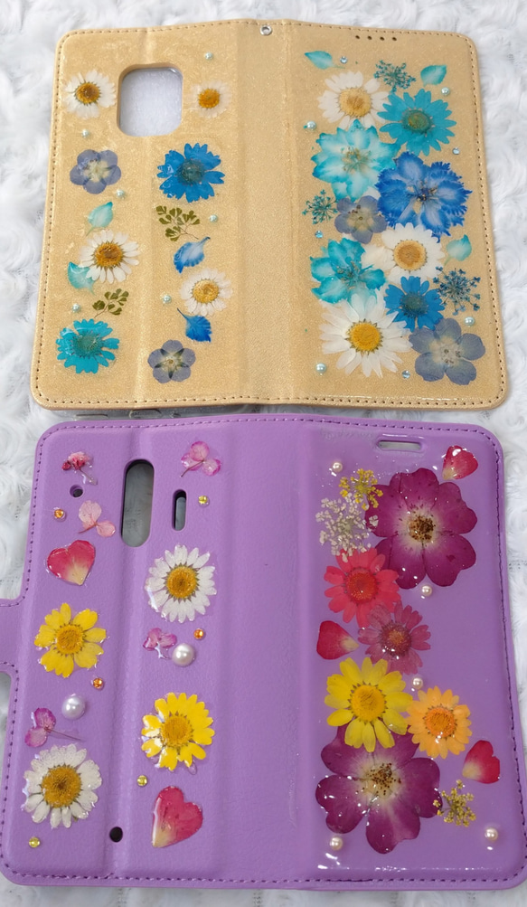 ＊押し花スマホケース＊オーダー品＊ゴールド&パープル＊ 3枚目の画像