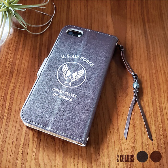 「U.S.AIR FORCE」手帳型スマホケース（iPhone・Android対応）#sc-0046-b【受注生産】 1枚目の画像