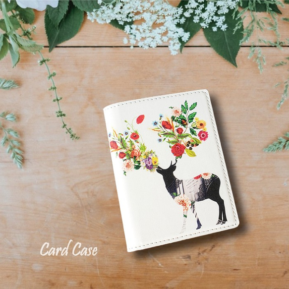 鹿 コラージュ」カードケース／名刺入れ #card-0028【受注生産